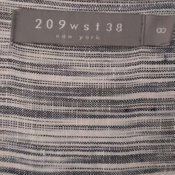 209WST38  Gray/Blue Striped Blouson Button Front Linen Top  Size 8 - Picture 3 of 9